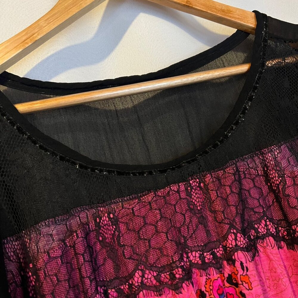 Bila Vintage Y2K Paisley Print Sheer Lace Black Top XXL‎ Boho Hippie - Picture 5 of 5